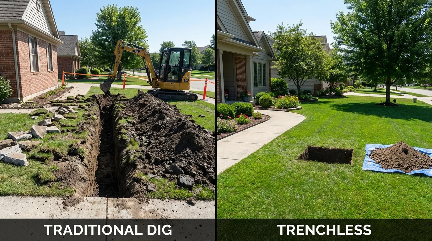 Trenchless sewer repair with minimal yard damage versus traditional excavation in Lebanon, TN
